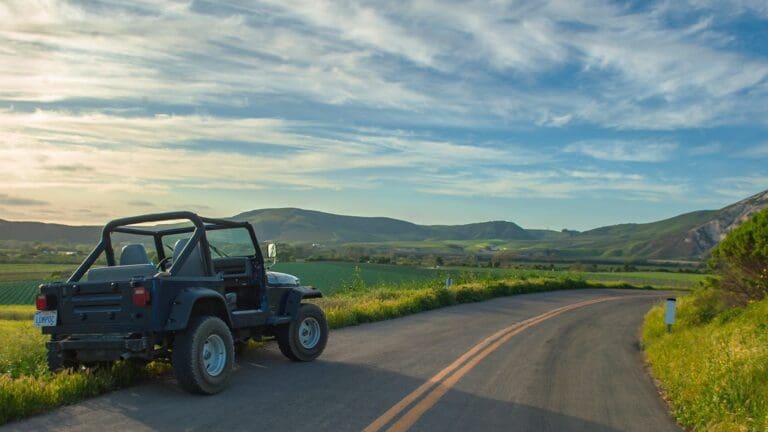 Jeep on side of road Lompoc Scenery