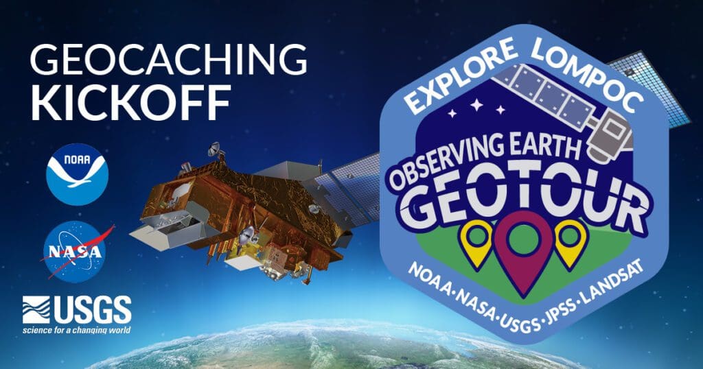 Graphic: JPSS-2 Geocaching Kickoff; pictured: NOAA, NASA and USGS logos