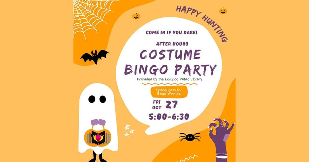 Flyer for the 2023 Costume Bingo Party at the Lompoc Public Library