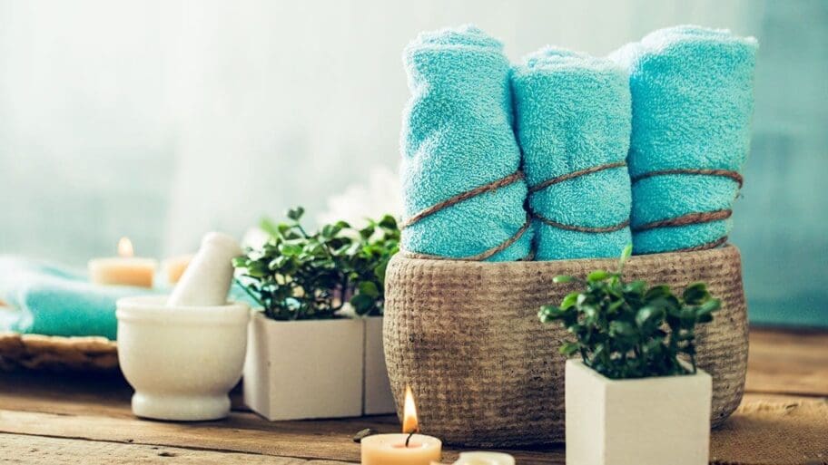 towels and candles at a spa