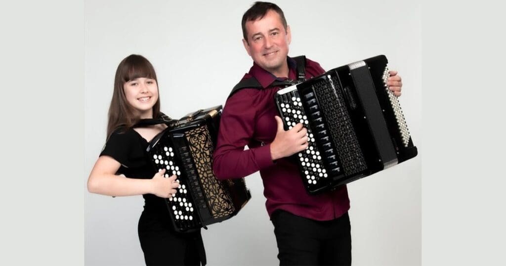 father and daughter accordion players, Maria & Sergei Teleshev