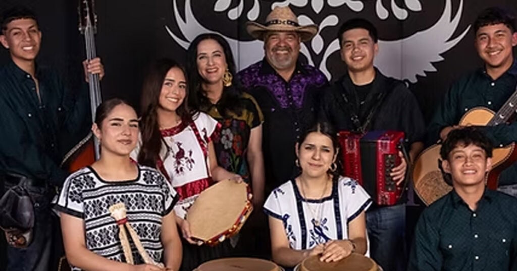Group of musicians performing traditional Mexican music in Lompoc, California.