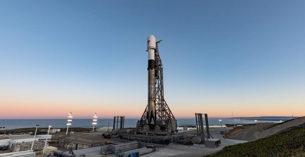 Rocket launch pad in Lompoc, California at sunset.