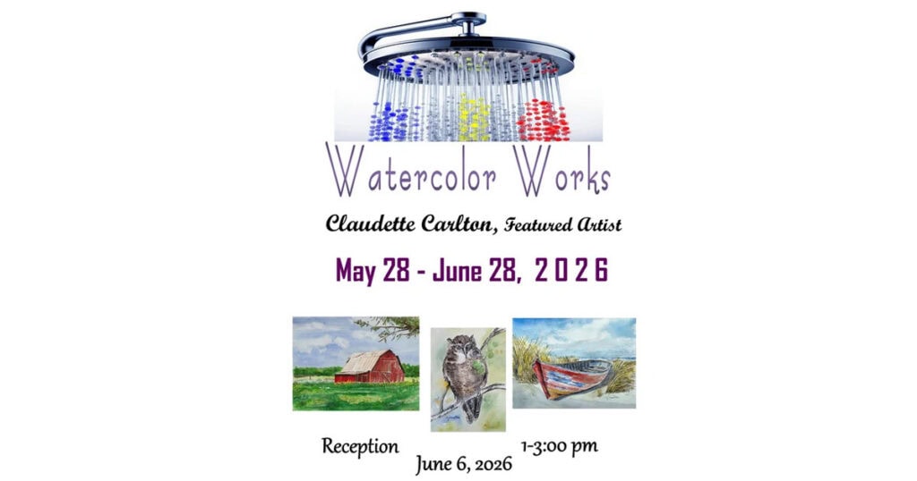Watercolor art display at Lompoc, California, featuring local artists and scenic paintings.