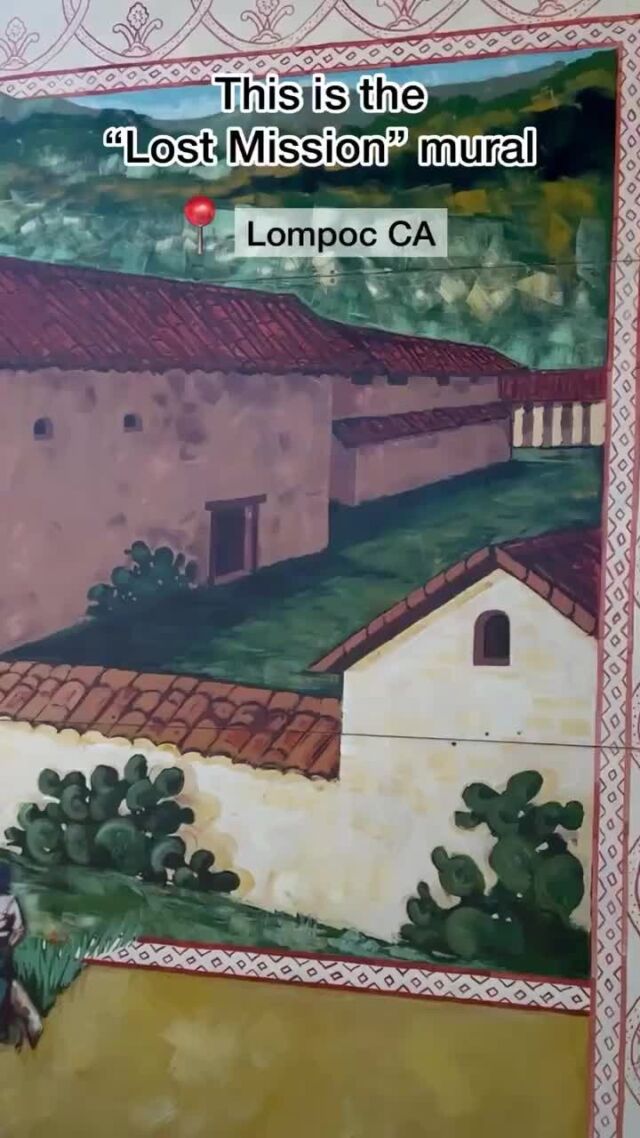 Lost Mission mural depicts the original Mission Vieja destroyed in 1812 by an earthquake and rebuilt in 1813 as @lapurisimamission The ruins of the original Mission can be seen in South Lompoc, not far from the Museum where this mural is displayed. Have you visited the original mission ruins? 
 
For more info on this Lompoc's murals click link in bio ⬆️ 

📍Behind the Lompoc Museum, 200 South H St. 
🎨 Artist: Vicki Andersen