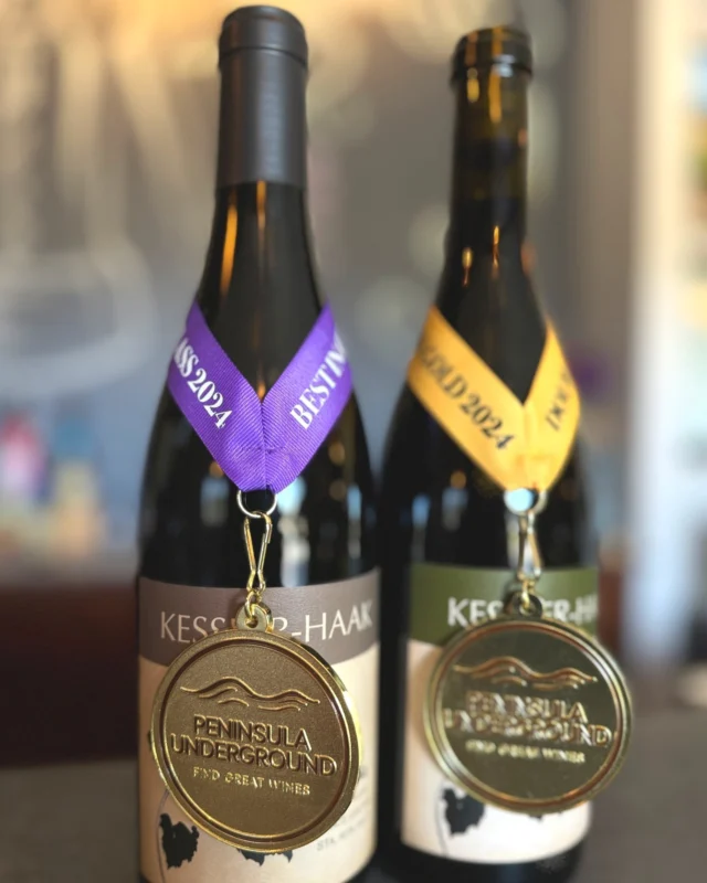 @khwine is wearing some bling thanks to @peninsula.underground's 3rd Annual "Under the Radar" California! 🏅

✨ Best in Class: 2018 Kessler-Haak Ohana Pinot Noir Sta. Rita Hills 
✨ Double-Gold: 2018 Kessler-Haak Ohana Pinot Noir Sta. Rita Hills 
✨ Double-Gold: 2017 Kessler-Haak Estate Grown Syrah Sta. Rita Hills

Stop by their tasting room to try their award-winning Pinot Noir and Syrah. 🍇 Link in bio!

#kesslerhaak #khwine #bestinclass #lompocwine #explorelompoc