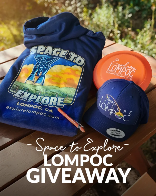*Contest Closed*🚀 GIVEAWAY ALERT! 🚀

Enter the Space to Explore Lompoc Giveaway for your chance to win one of TWO prize packs filled with Lompoc goodies for your next adventure!

With rocket launches lighting up the skies above Lompoc, there’s plenty of space to explore, on the ground and beyond. 🚀 And now, you can have the swag to match!

🎁 Each prize pack includes:
👕 Sweatshirt
🧢 Hat
🥏 Frisbee
🖊️ Pen

How to enter:
👍 Comment "SWAG" below
➕ Watch for a DM request to share your email

Enter September 1–15 for your chance to win.

This promotion is in no way sponsored, endorsed, or administered by, or associated with Facebook/Instagram. Official contest rules at https://explorelompoc.com/official-contest-rules-privacy-notice.